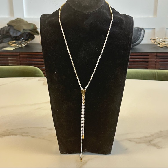Kate Hewko Jewelry - KATE HEWKO - Gold & Crystal Y-shaped Zipper Necklace / Lariat